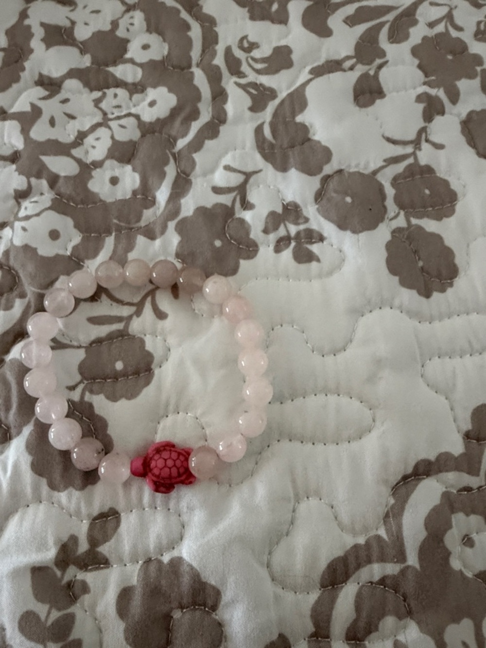 Rose Quartz Beaded Bracelet with Pink Turtle Charm